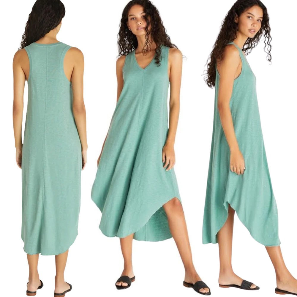 Z Supply The Reverie Slub Dress Sea Pine Green Cotton V-Neck Midi XL ZD182359S